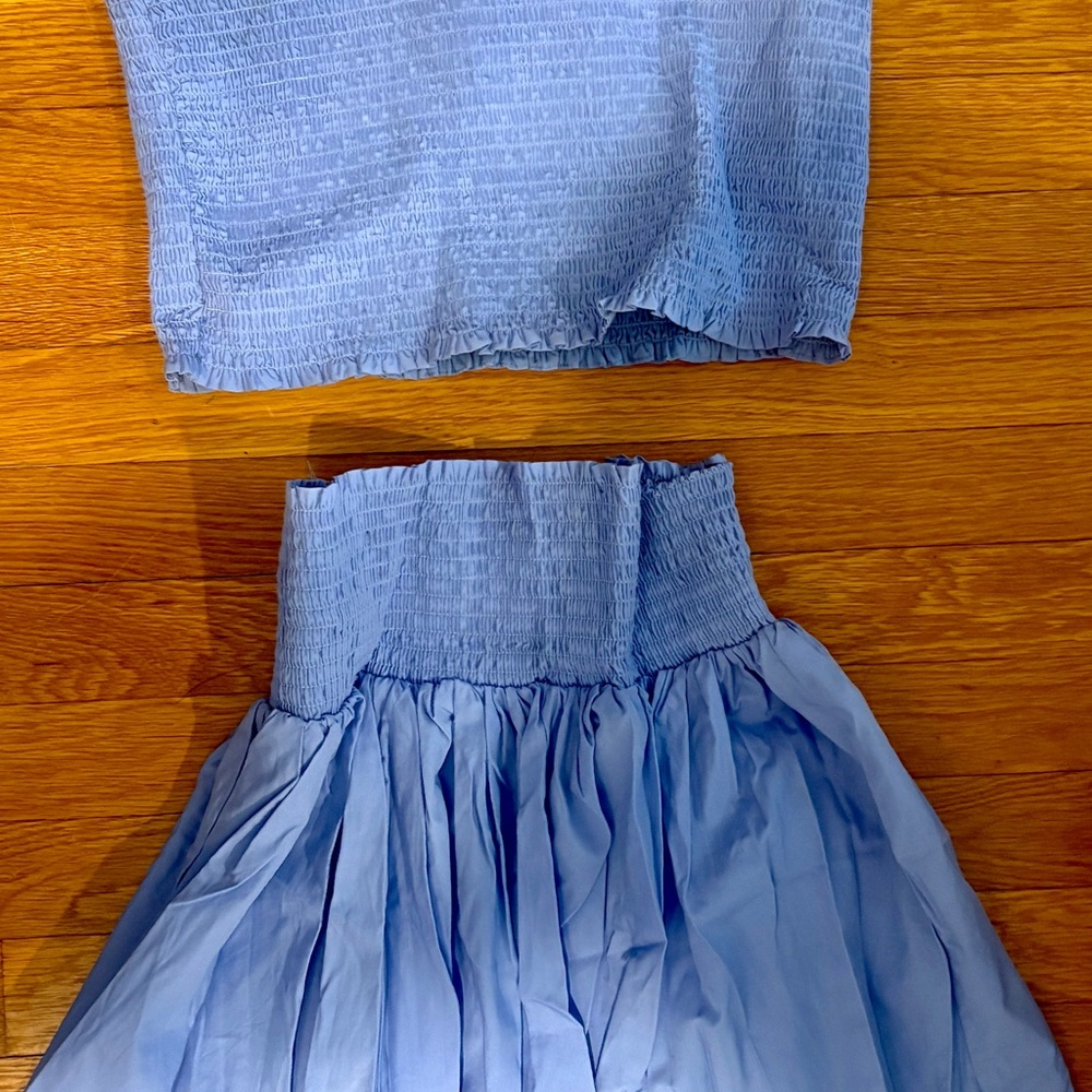 Cotton Poplin Blue Women's Skirt and Top